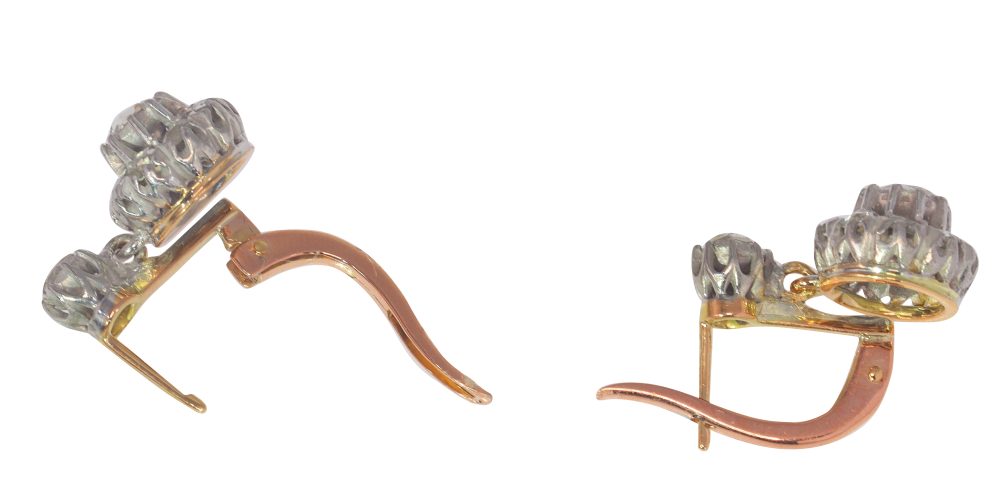 Antique Rose Cut Diamond Cluster Drop Earrings