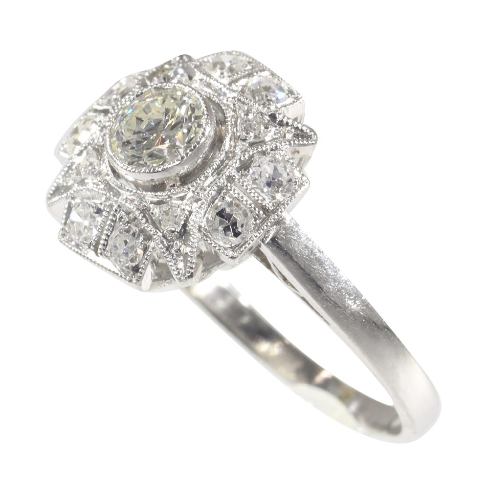 Art Deco Diamond Cluster Engagement Ring in Platinum
