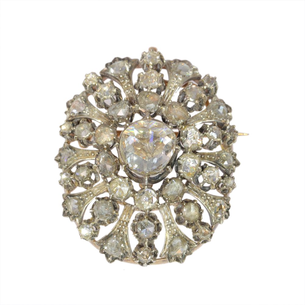 Victorian Antique Rose Cut Diamond Cluster Pendant Brooch