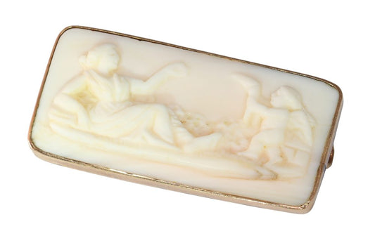 Victorian Antique Angel Skin Coral Cameo Brooch of Venus and Cupid