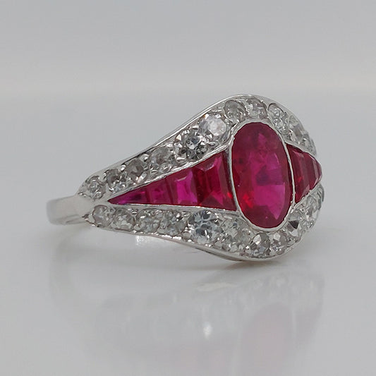 1ct Burma Ruby and Diamond Cluster Dress Ring