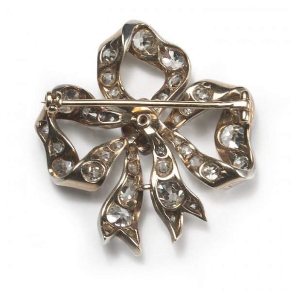 Antique Victorian Old Cut Diamond Bow Brooch, 9.00 carats