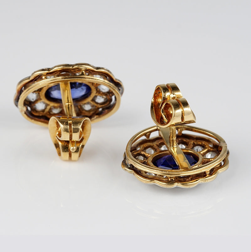 Antique 2.6ct Sapphire and Diamond Cluster Earrings