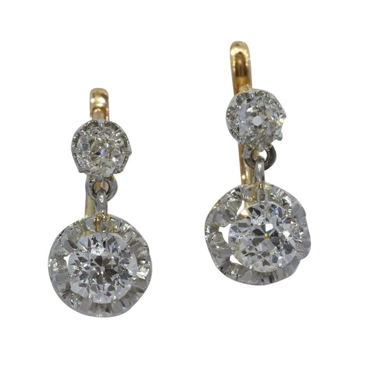 Vintage double diamond drop earrings platinum and yellow gold cut down