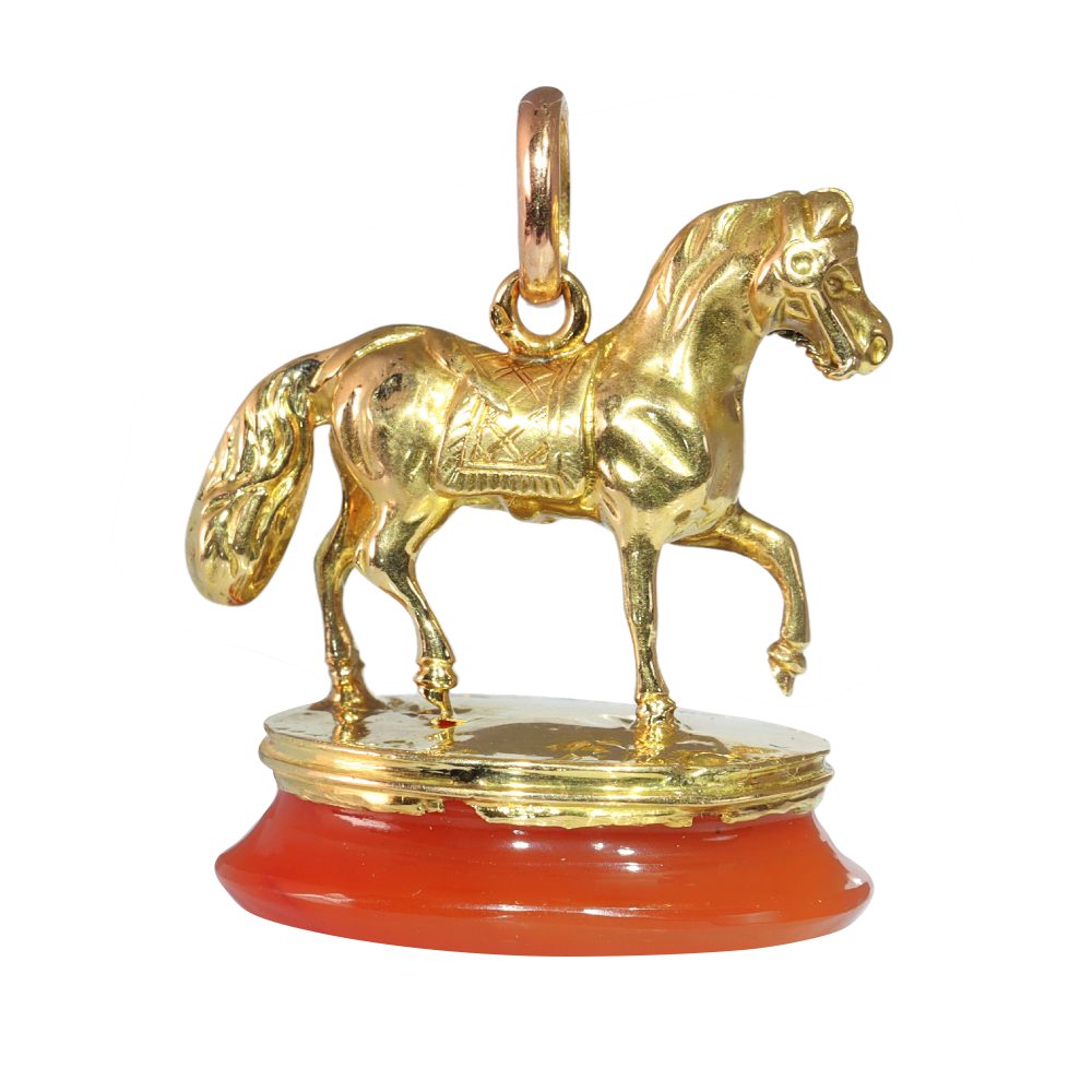 Victorian horse pendant seal in gold.