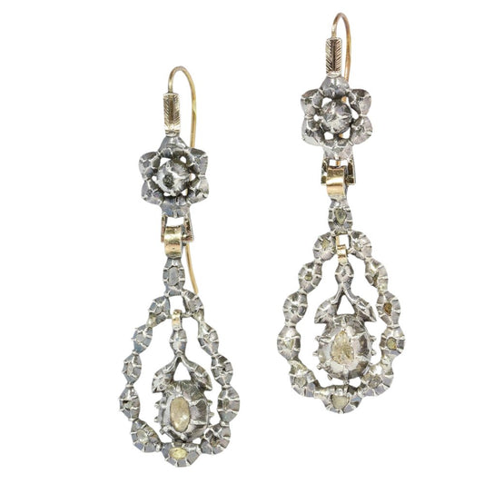 Victorian Diamond Earrings In Yellow Gold And Silver