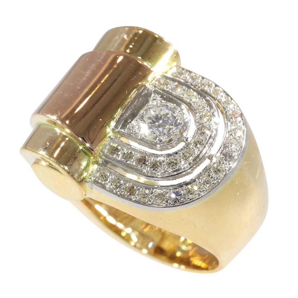 Vintage Diamond Ring In Yellow Gold, Rose Gold, And Platinum