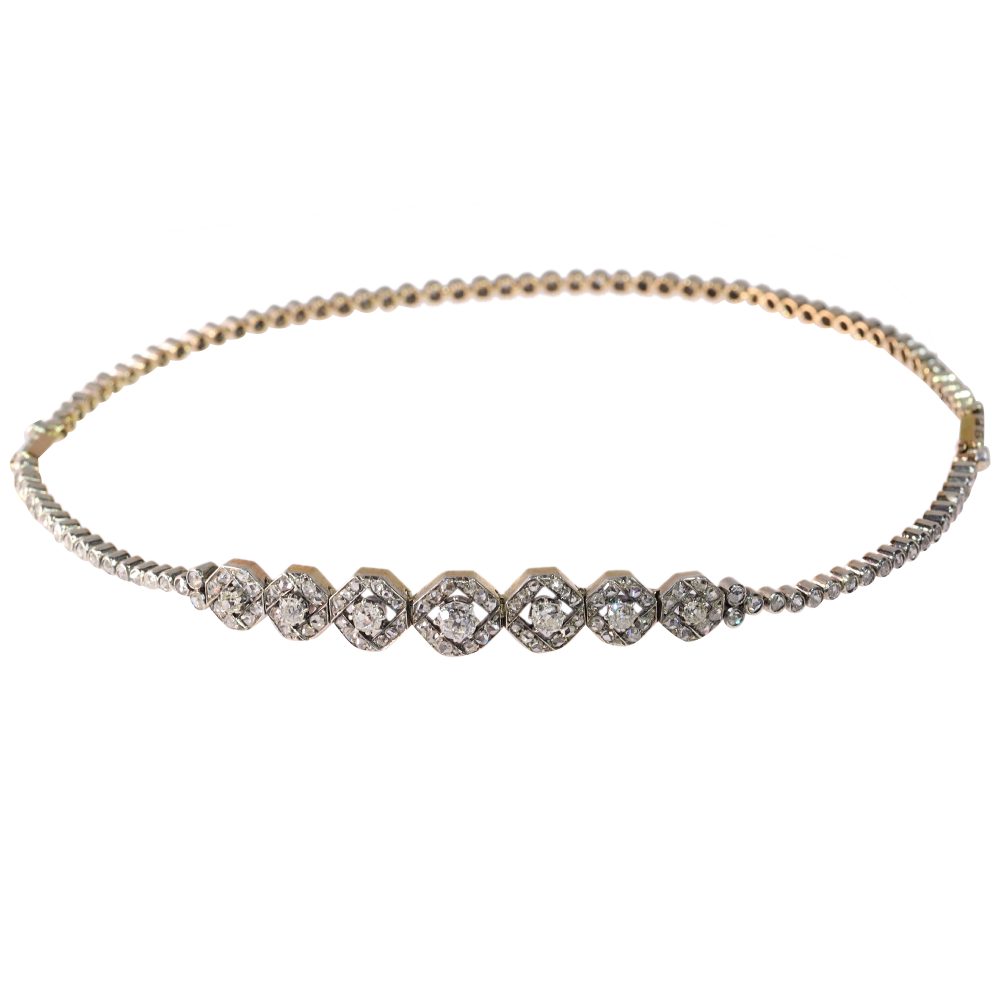 Victorian diamond bracelets that transform into necklace in gold and silver.