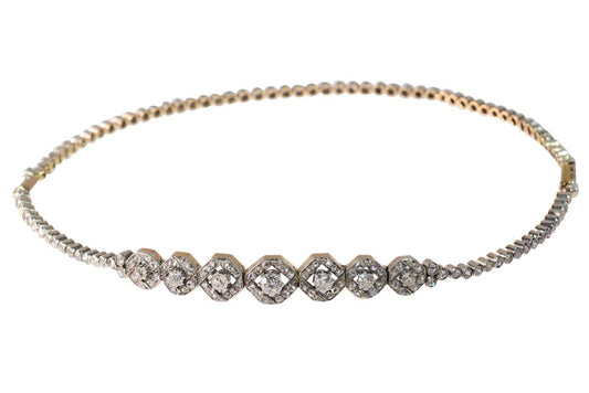 Victorian Two Old Cut Diamond Bracelets Transform Into Dog Collar Necklace In Gold And Silver