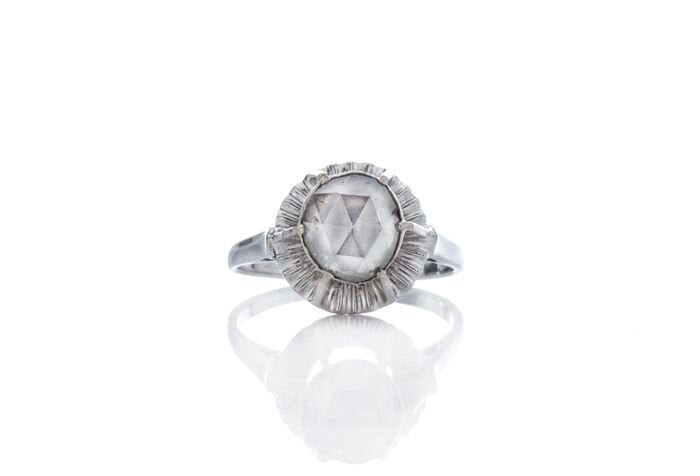 Rose Cut Diamond set in Vintage 18ct White Gold Ring