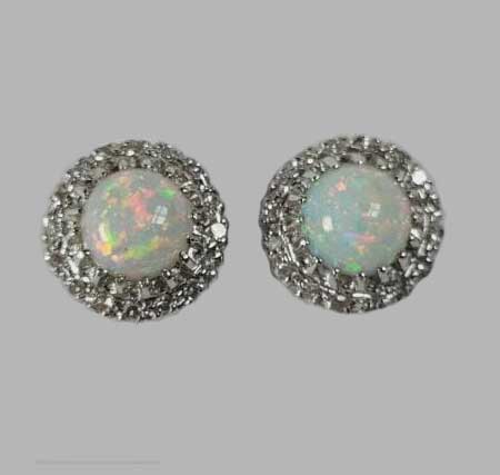 Antique Opal and Diamond Cluster Stud Earrings