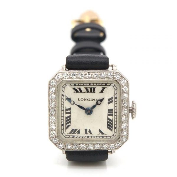 Art Deco Longines Platinum and Diamond Manual Cocktail Watch
