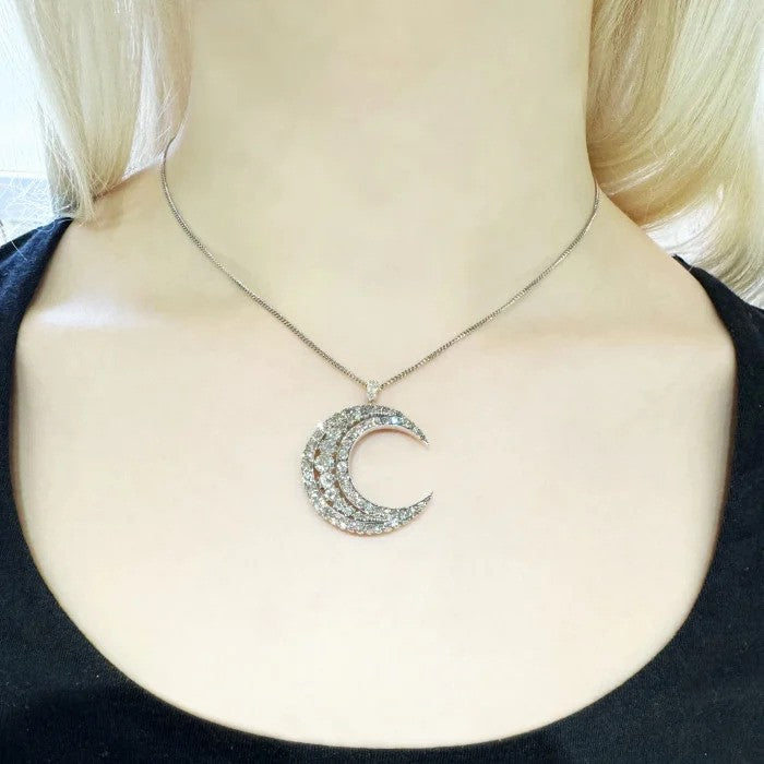 Victorian Antique Old Cut Diamond Crescent Moon Pendant