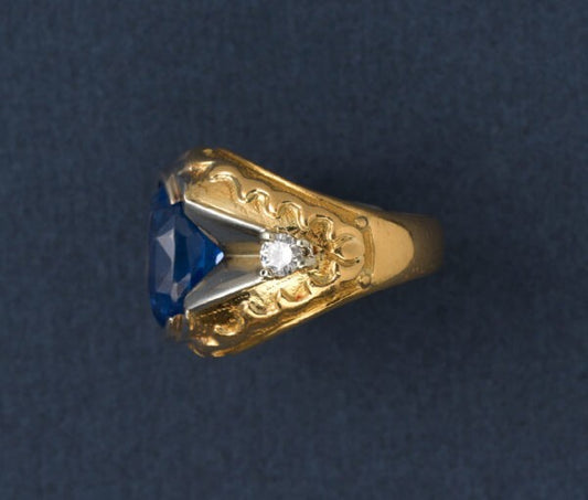 11ct Oval Cut Ceylon Sapphire, Diamond and 22ct Yellow Gold Ring