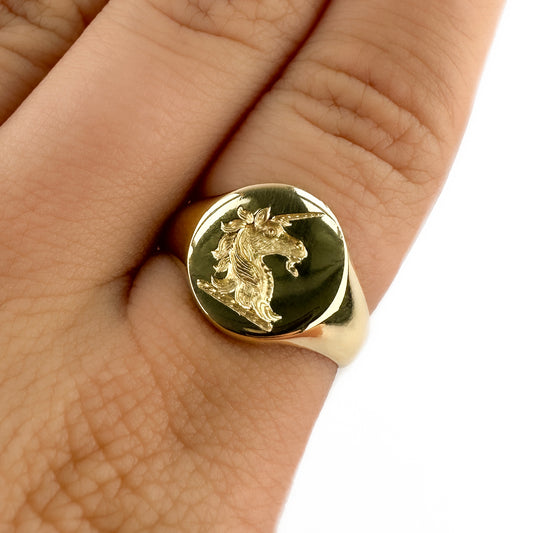Vintage Unicorn Intaglio Yellow Gold Signet Ring