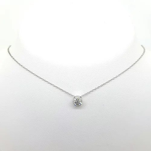 0.50ct Solitaire Diamond Pendant, featuring a 0.50ct brilliant-cut diamond, collet set in 18ct white gold, on a trace chain