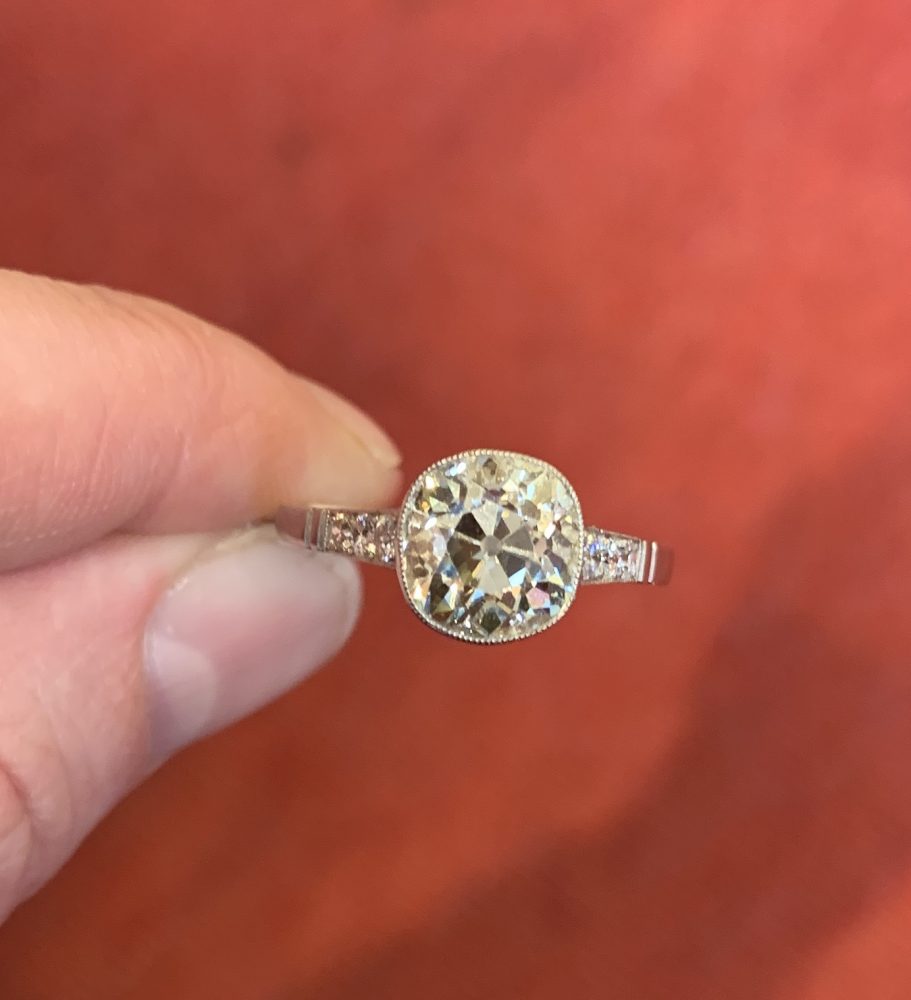 Art Deco 2.62ct Old Cut Diamond Solitaire Engagement Ring in Platinum