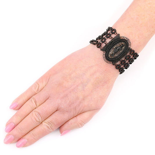 Antique Georgian Berlin Iron Work Bracelet, rare 19th century Berlin cast iron work bracelet with central knight cameo panel masterfully crafted around 1820