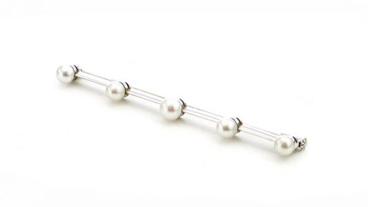 Boucheron Art Deco Platinum Bar Brooch with Natural Freshwater Pearls