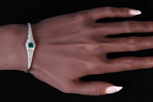 Art Deco Emerald and Diamond Bracelet in Platinum