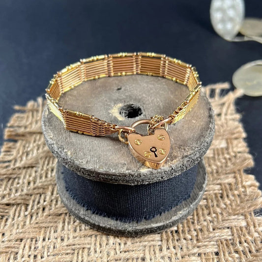 Victorian Antique 15ct Gold Gate Bracelet with Heart Padlock