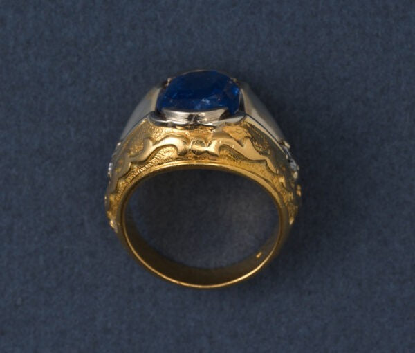 11ct Oval Cut Ceylon Sapphire, Diamond and 22ct Yellow Gold Ring