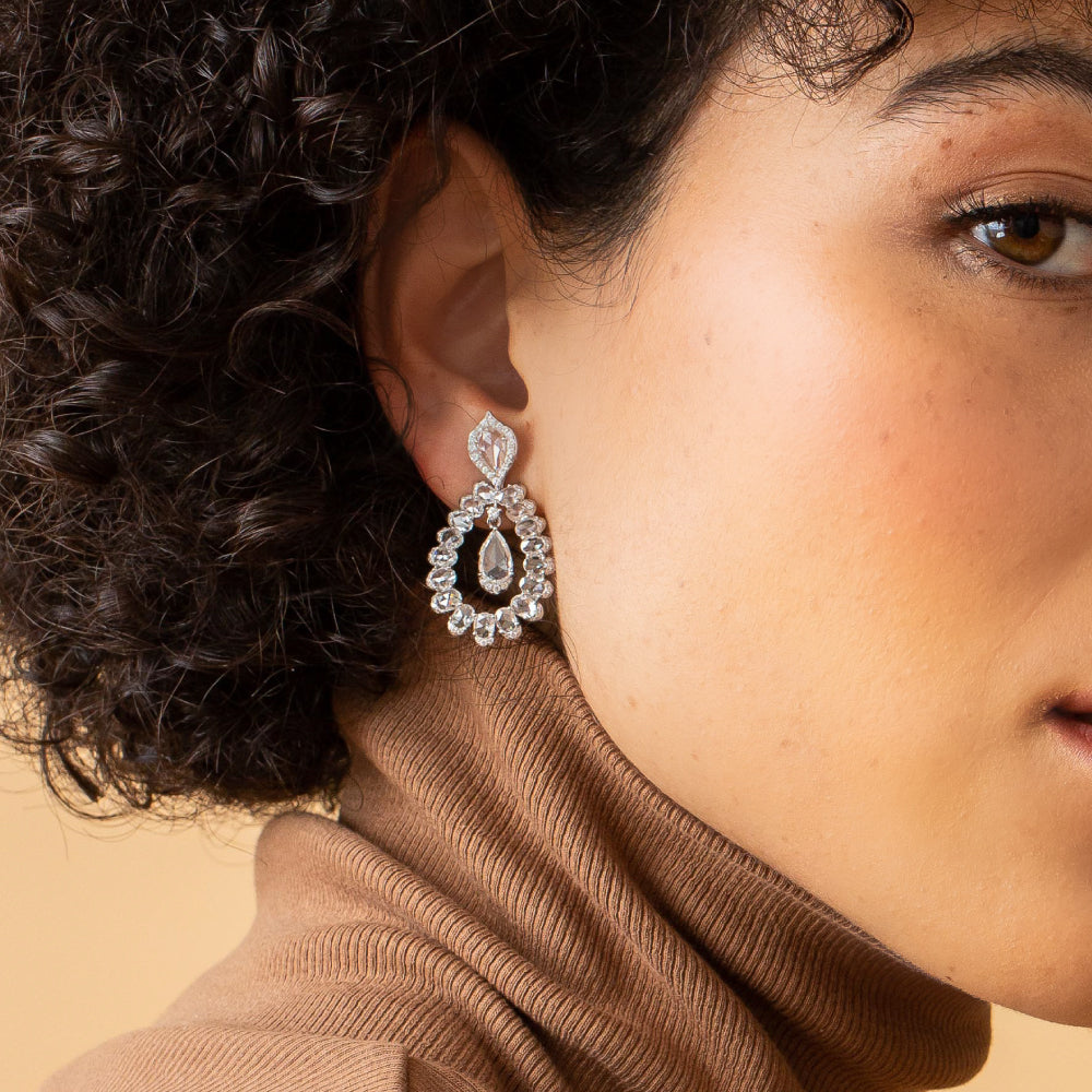 Rose Cut Pear Diamond Drop Earrings, 5.11 Carat Total