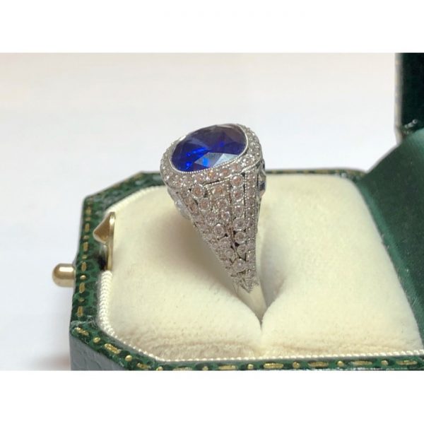 8.64ct Cushion Cut Sapphire and Diamond Ring