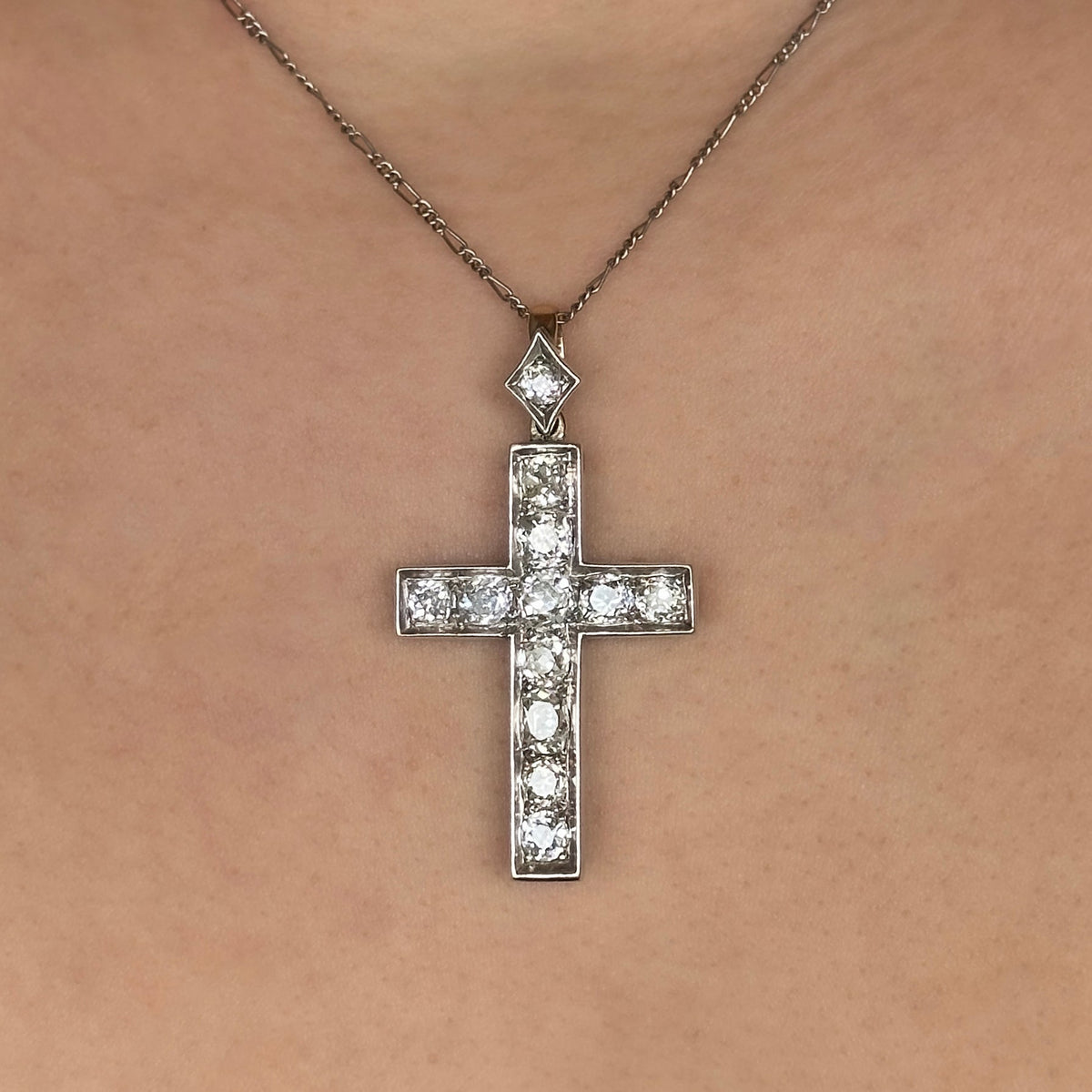 Victorian Antique 5ct Old Cut Diamond Cross Pendant