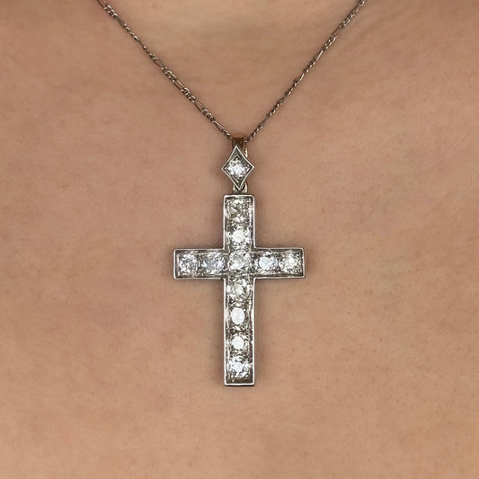 Victorian Antique 5ct Old Cut Diamond Cross Pendant