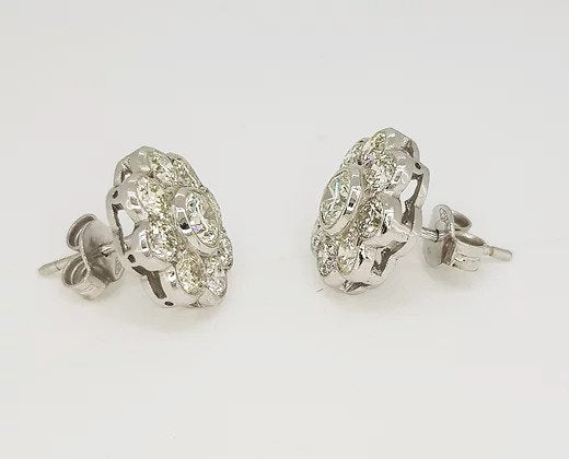 2.55ct Diamond Daisy Flower Cluster Stud Earrings, in 18ct white gold