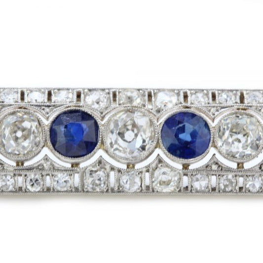 Art Deco Old Cut Diamond, Sapphire and Platinum Brooch
