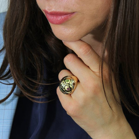 Bvlgari Multi Gemstone and 18ct Gold Domed Ring