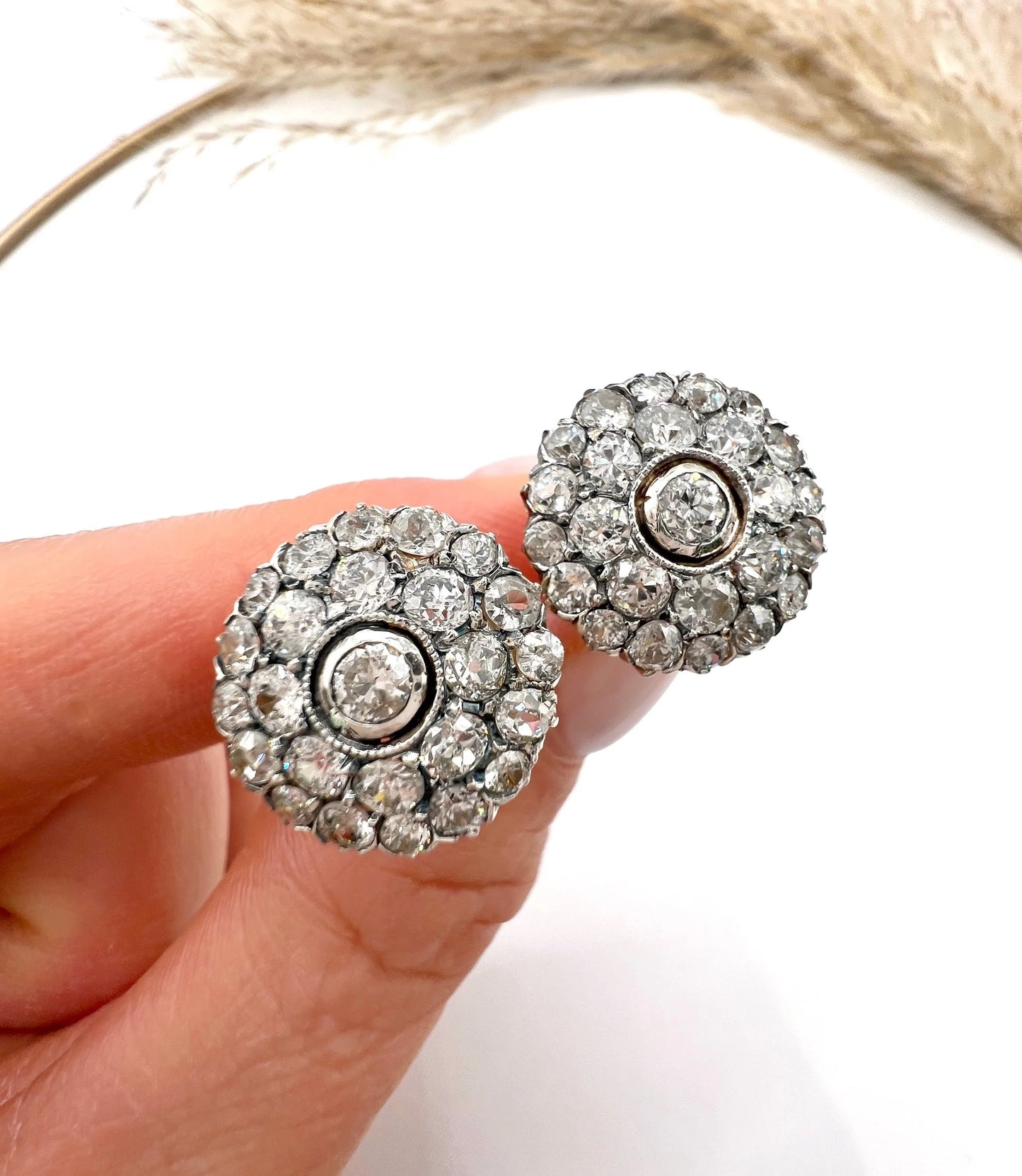 Victorian Antique 3.60ct Old Cut Diamond Cluster Stud Earrings