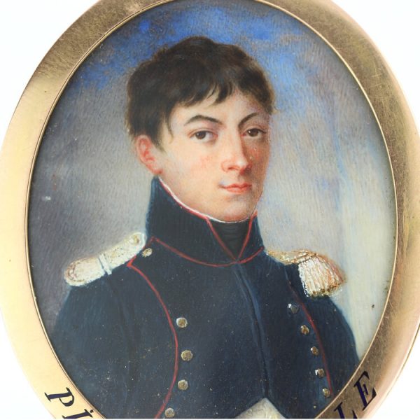 Antique French Portrait Miniature Pendant, with watercolour paintings on both sides, in 18ct yellow gold with enamel transcript, 19th century Circa 1890s