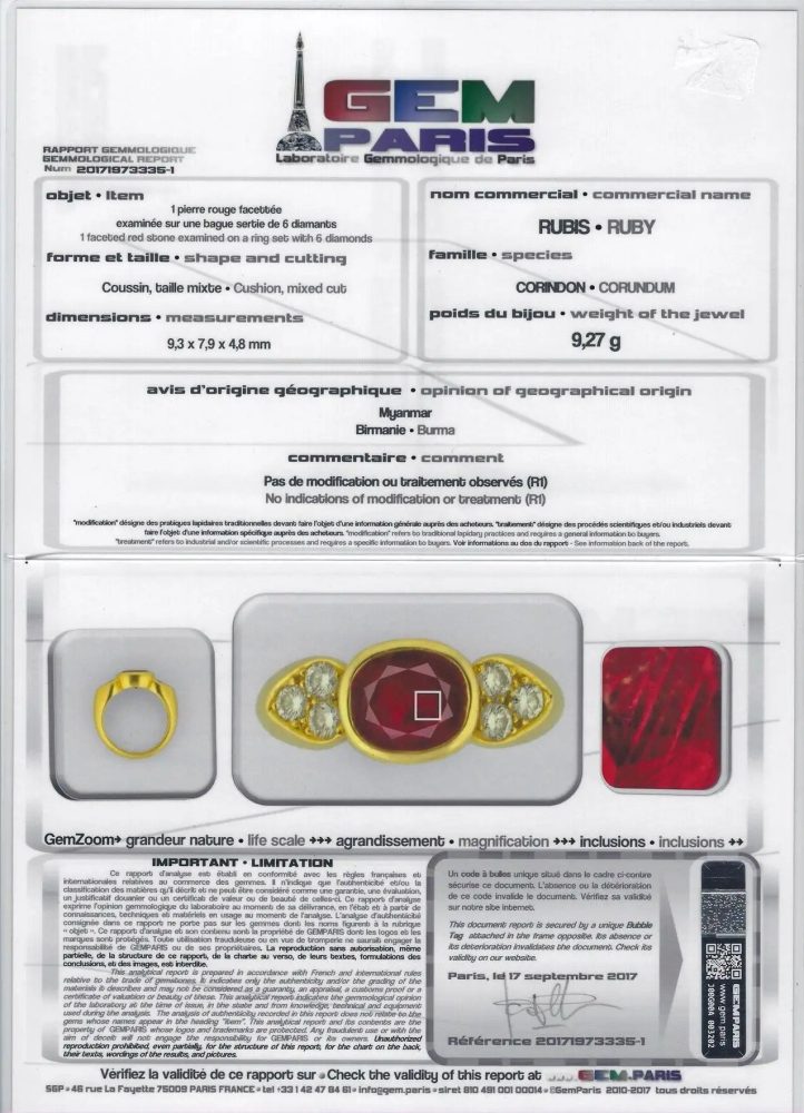 Vintage French 2.65ct No Heat Burmese Ruby and Diamond Ring with Certificate