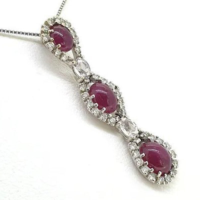 Cabochon Ruby and Diamond Triple Cluster Pendant