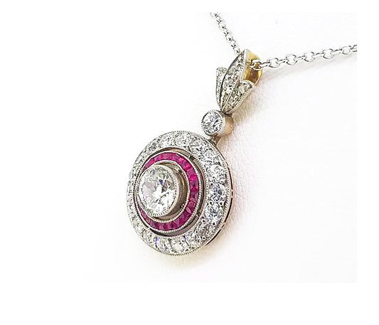 Diamond and Ruby Target Cluster Pendant, 5.00cts, 18ct White Gold