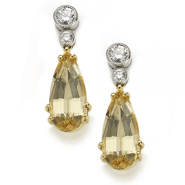 Diamond and Topaz Drop Earrings November Birthstone