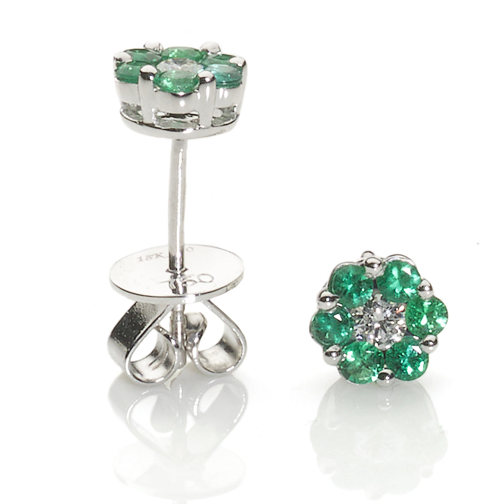 Emerald & Diamond Flowerhead Earrings