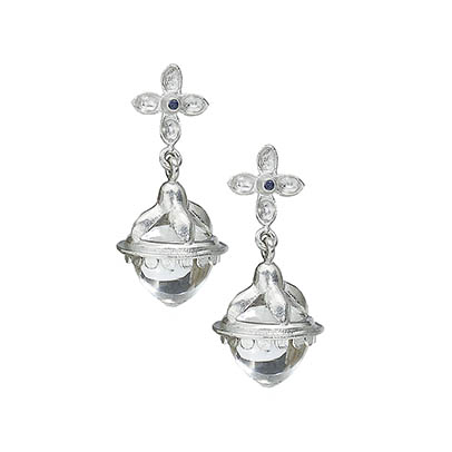 Sapphire Topped Acorn Drop Earrings