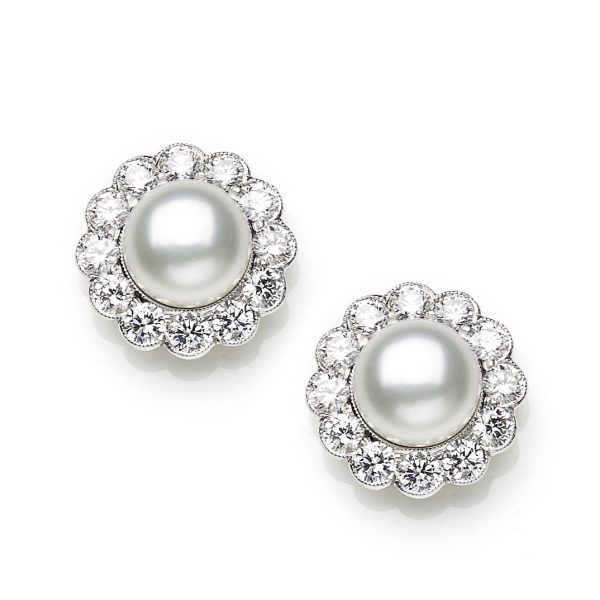 Pearl and Diamond Cluster Earrings