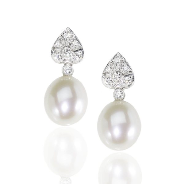 Diamond Topped Pearl Drop Earrings