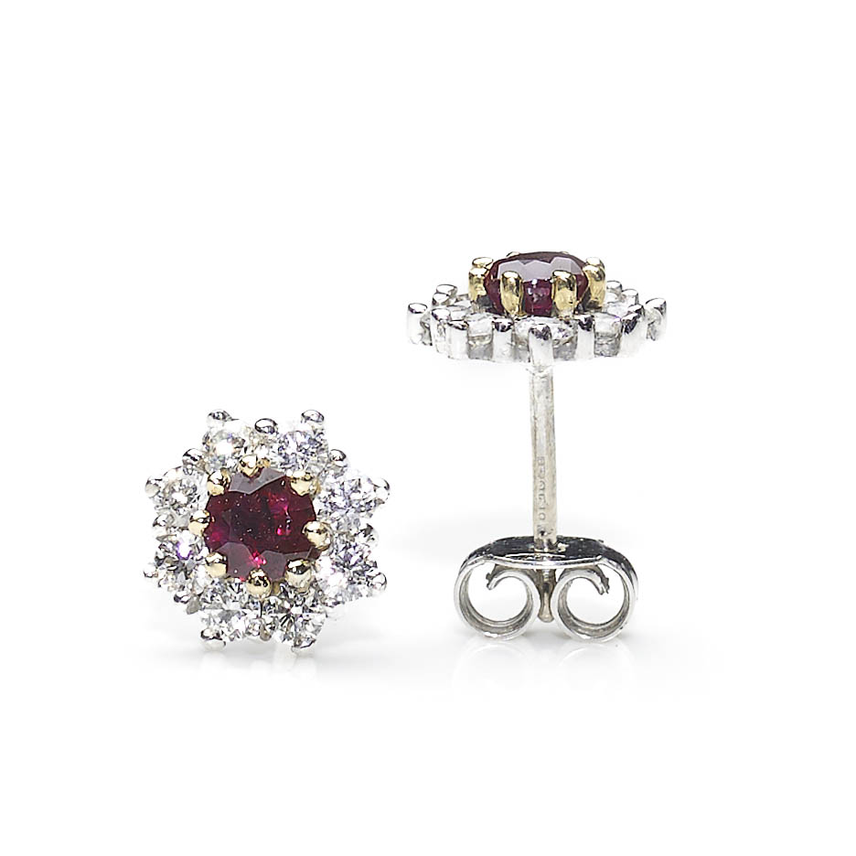 Ruby and Diamond Cluster Earrings, 18ct White Gold