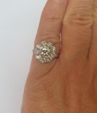 3.5ct Old Cut Diamond Cluster Ring in Platinum, H colour VS2 clarity