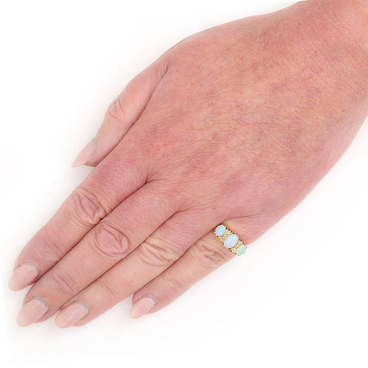 Antique Three Stone Opal Ring with Diamonds