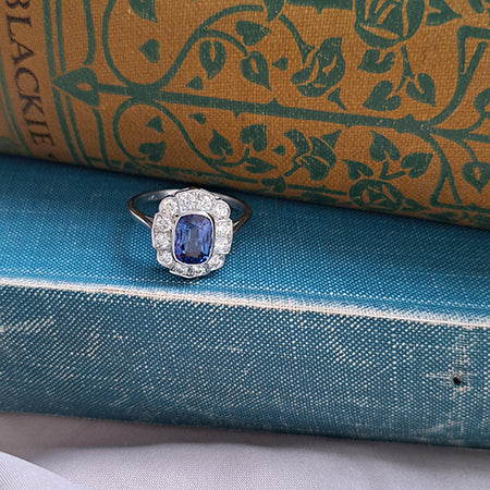 Modern 1.70ct Sapphire and Diamond Floral Cluster Ring in Platinum
