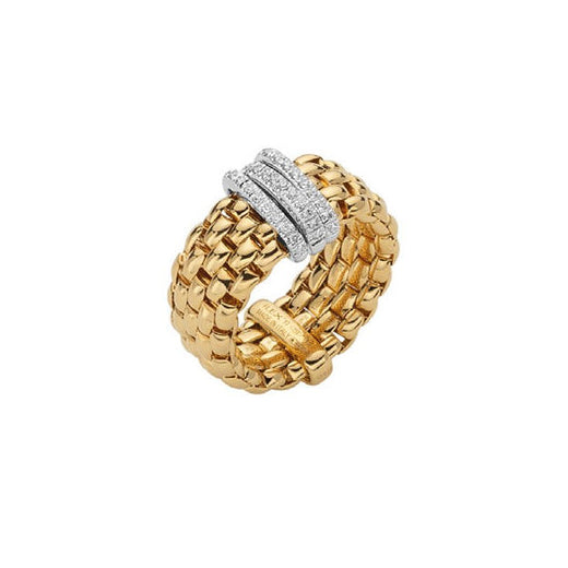 Fope Panorama 18ct Yellow Gold Ring with 0.23ct Diamond Rondel, Model AN587 Pave