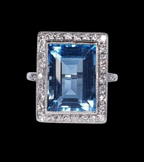 Art Deco 7ct Aquamarine and Diamond Cluster Dress Ring