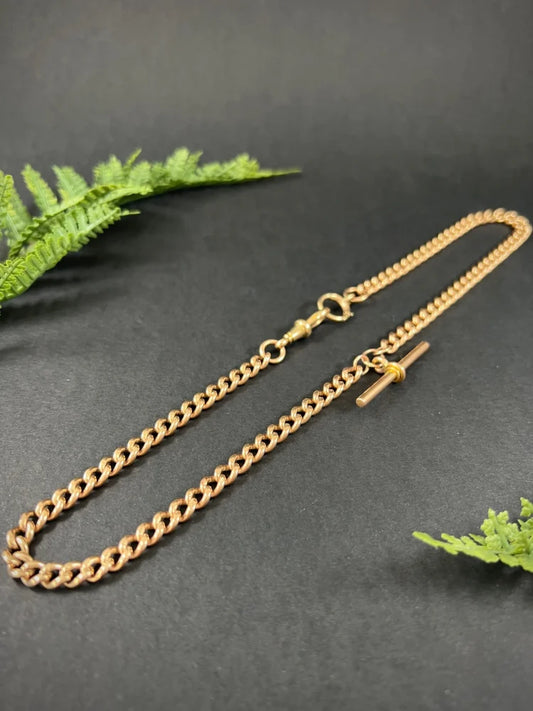 Victorian Antique 9ct Rose Gold Curb Link Albert Chain Necklace